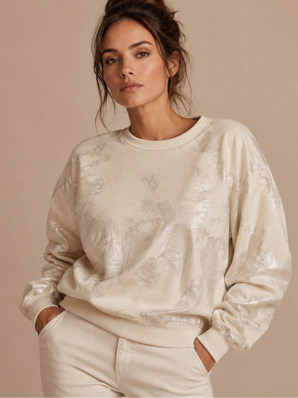 Wild Fable Cream Silver Metallic Foil Sweatshirt XL NWT
